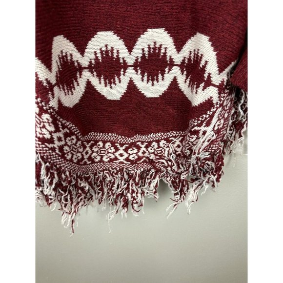 AZ Cape Poncho With Sleeves Red With Boho Aztec Design - Picture 9 of 11